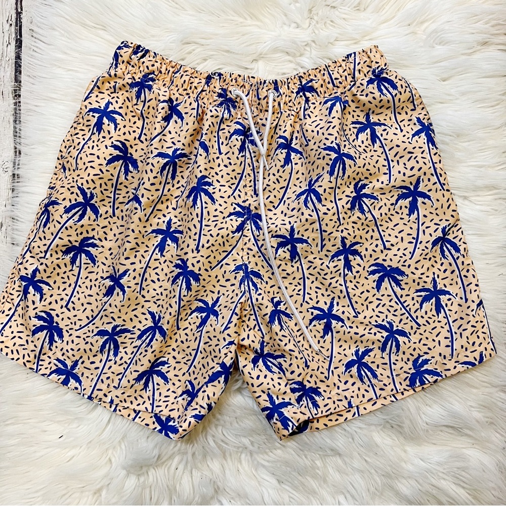 Boardies Light Orange & Blue Flair Palm Tree Print Swim Trunks Boys Large